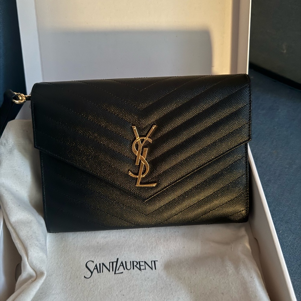 Saint Laurent Black Quilted Leather Bag Clutch( Complete brand New)